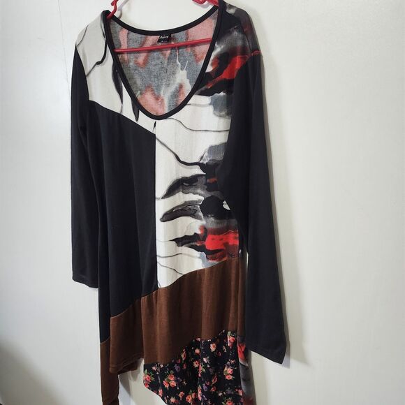 Highness Women 1X Asymmetrical Tunic Dress Art Wear Patchwork Lagenlook - Picture 2 of 11